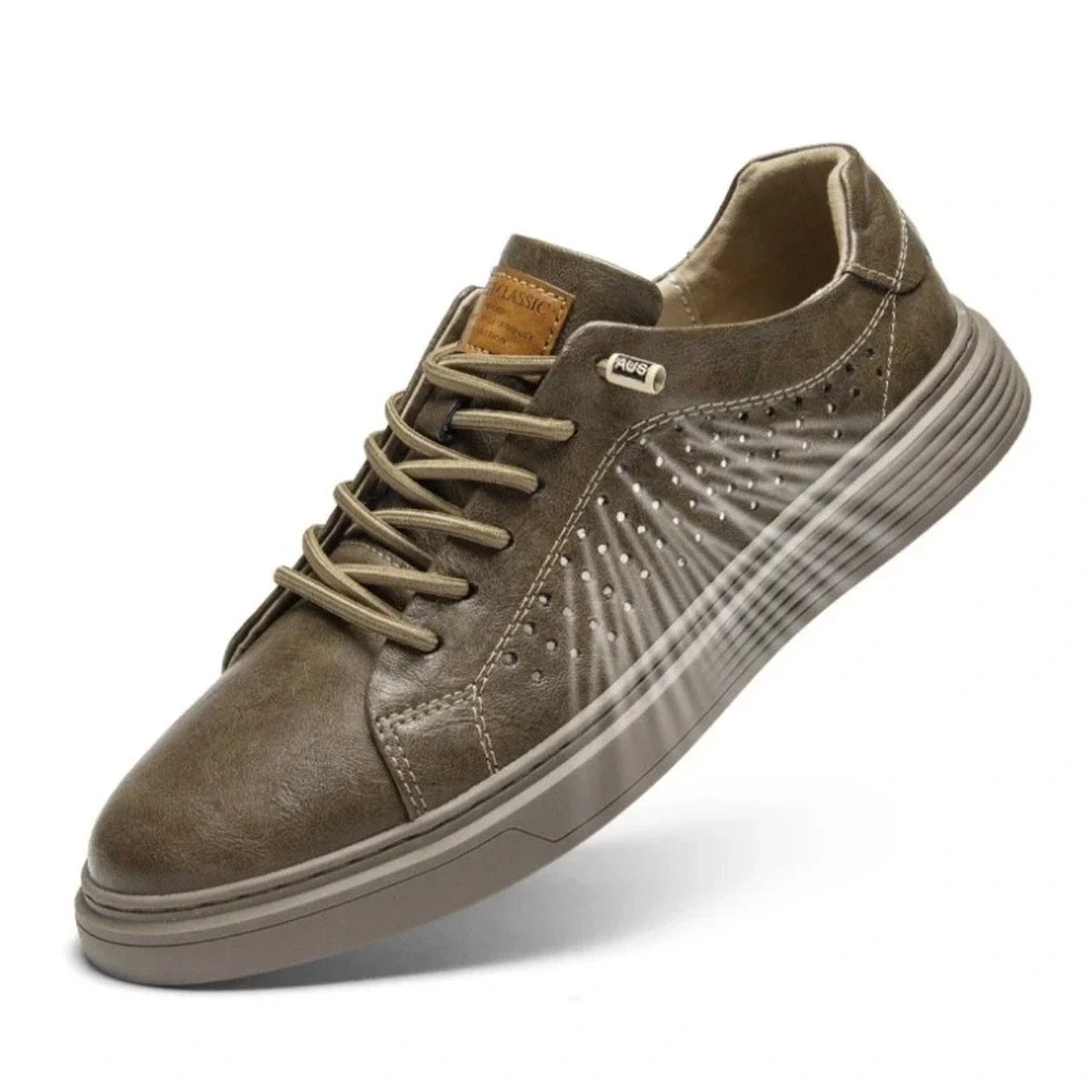 Italian Style Leather Mens Brown 10.5 Oxford Sneakers Size 44 Breathable